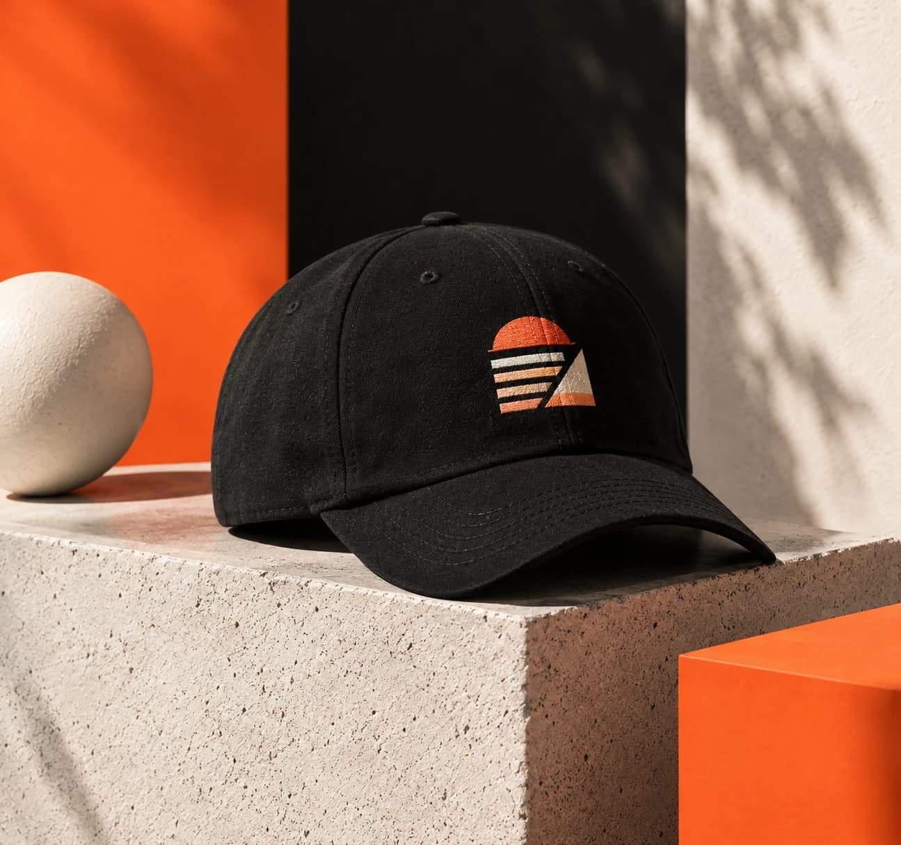 Schwarze Cap mit gesticktem Beispielmotiv