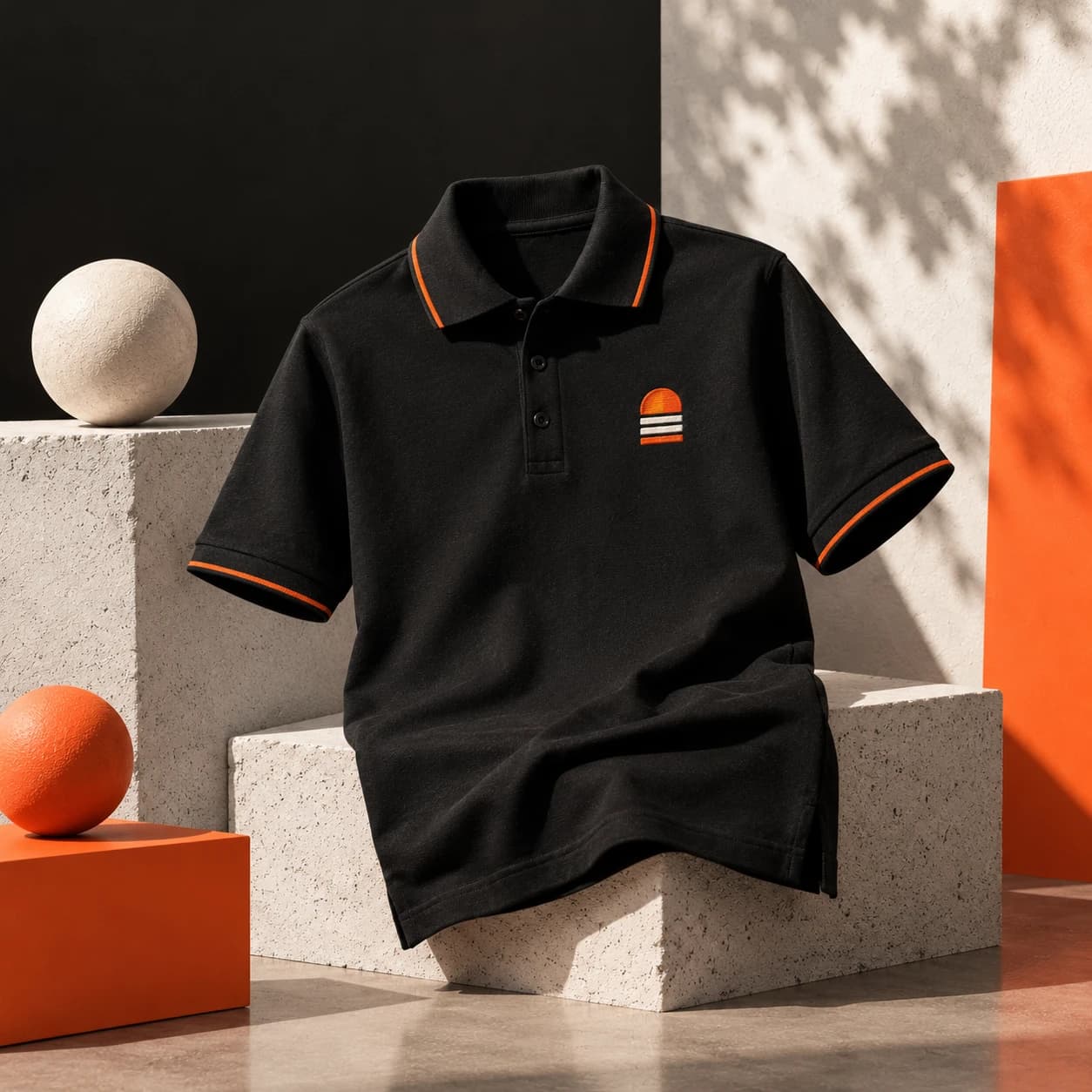 Schwarzes Poloshirt mit gesticktem Beispielmotiv