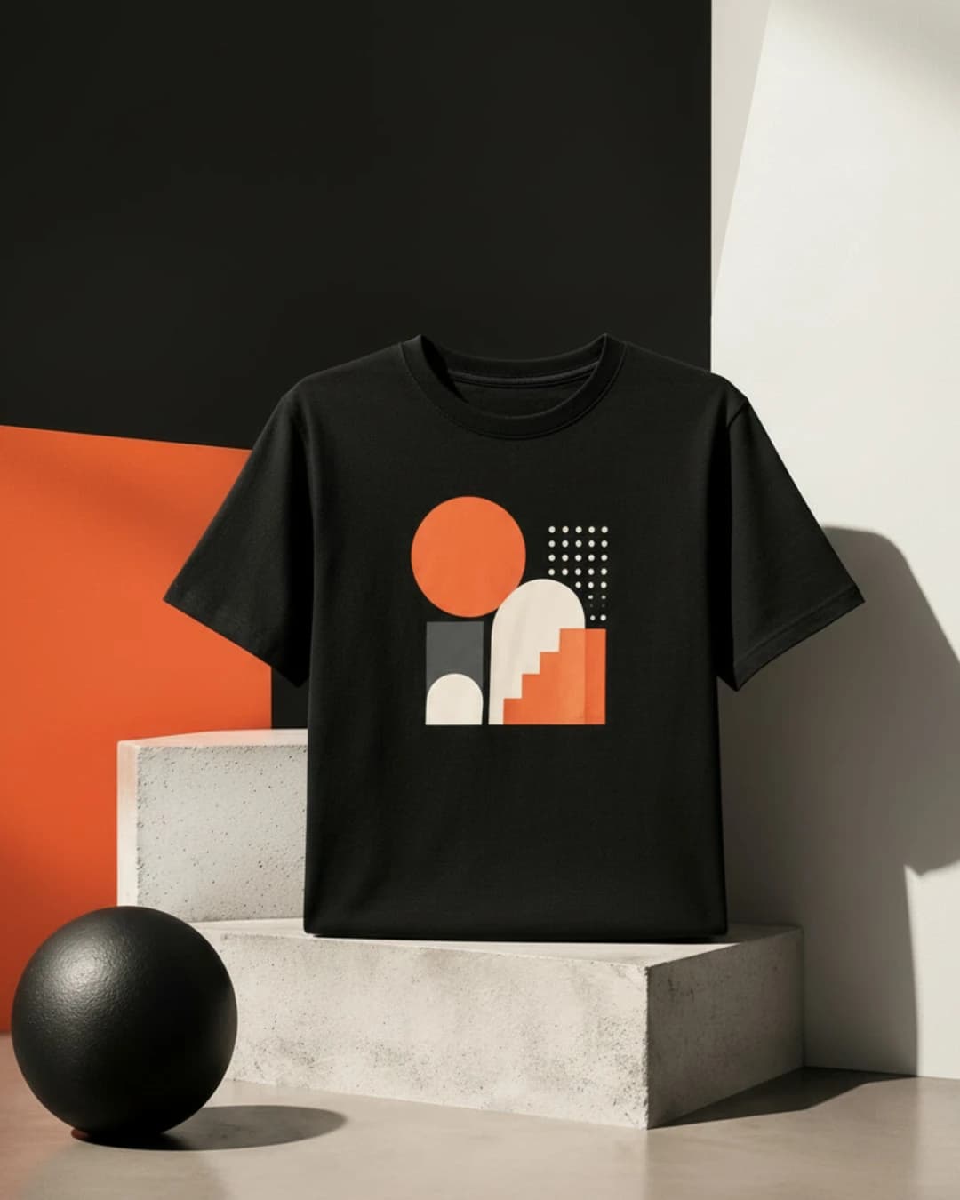 Schwarzes T-Shirt mit geometrischem Beispielmotiv